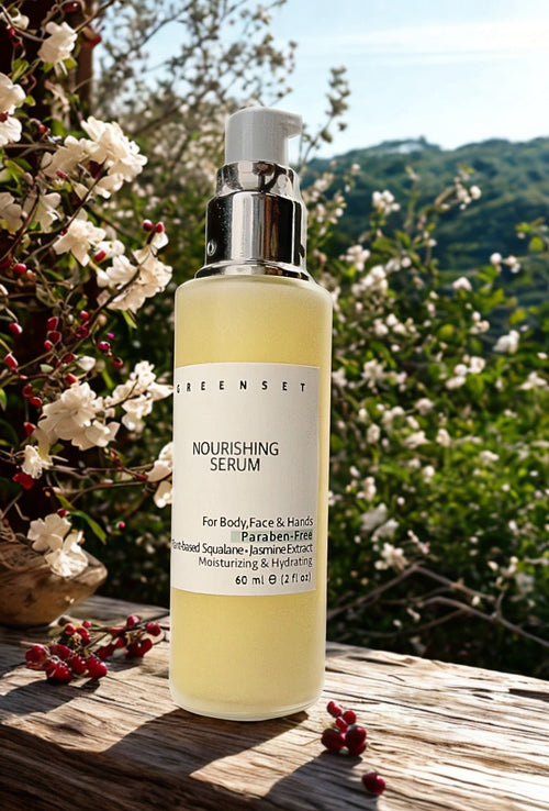 Clean beauty care, for face, body & hands.
Serum Infused with plant-based squalane, plant-based vitamins  & jasmine extract.